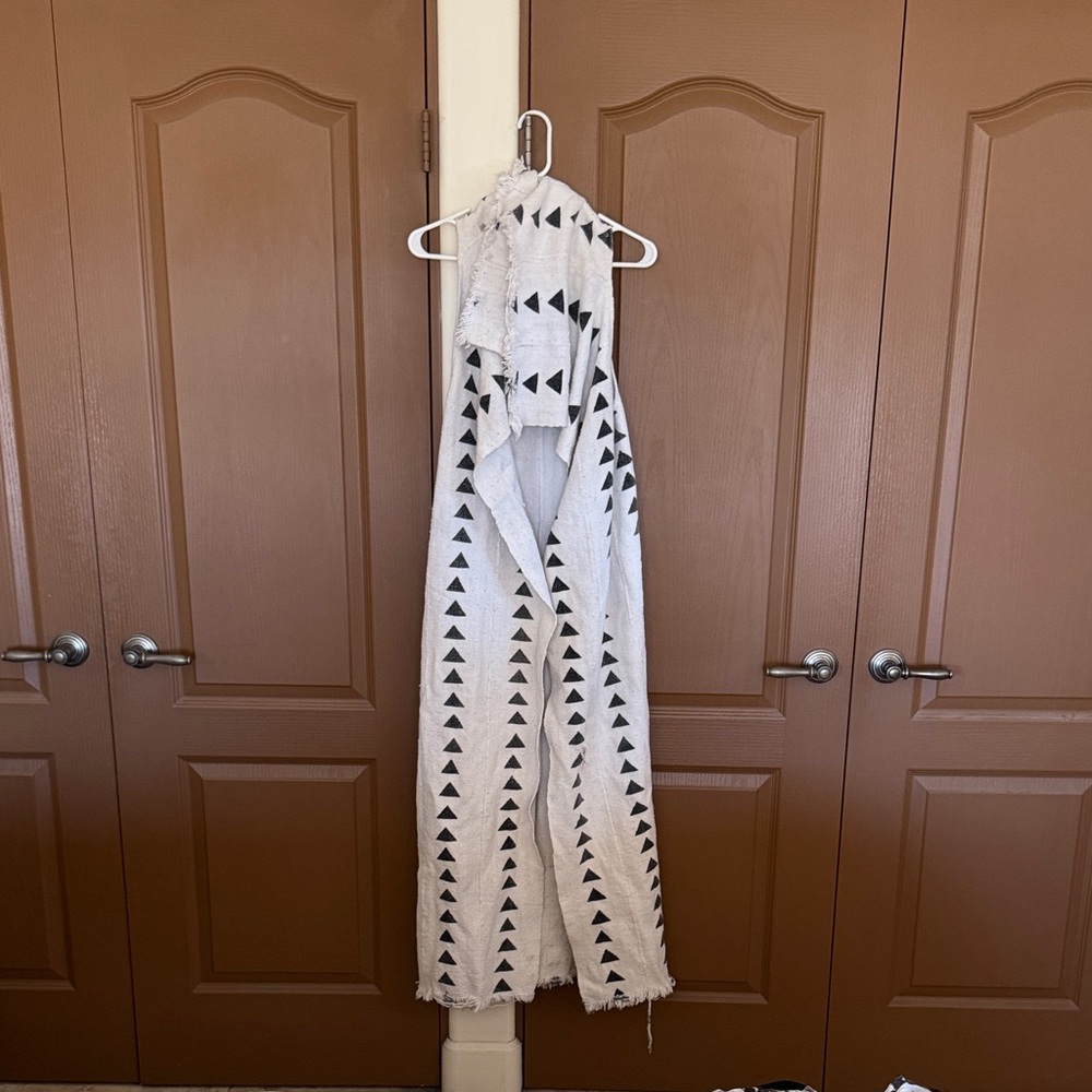 Custom mudcloth duster vest with Black Triangle Pattern
